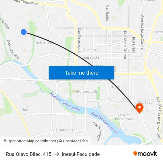 Rua Olavo Bilac, 415 to Inesul-Faculdade map