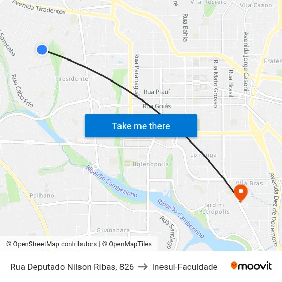 Rua Deputado Nilson Ribas, 826 to Inesul-Faculdade map