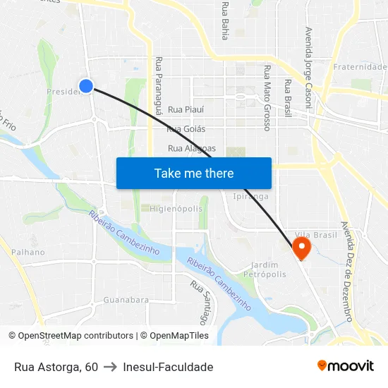 Rua Astorga, 60 to Inesul-Faculdade map