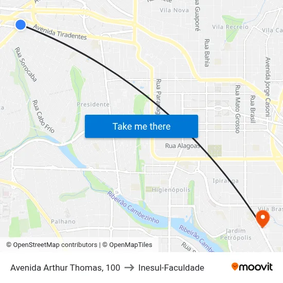 Avenida Arthur Thomas, 100 to Inesul-Faculdade map