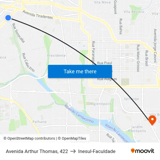 Avenida Arthur Thomas, 422 to Inesul-Faculdade map