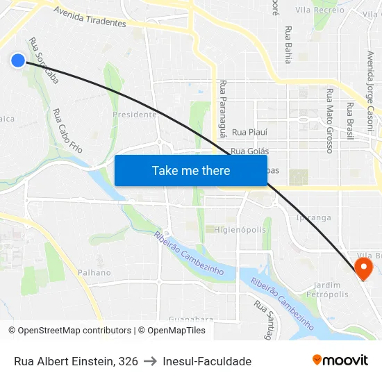 Rua Albert Einstein, 326 to Inesul-Faculdade map