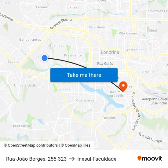 Rua João Borges, 255-323 to Inesul-Faculdade map