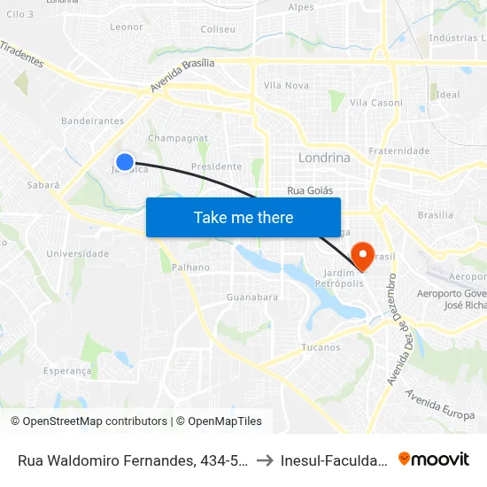 Rua Waldomiro Fernandes, 434-518 to Inesul-Faculdade map