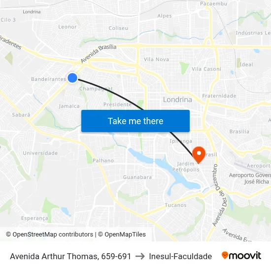 Avenida Arthur Thomas, 659-691 to Inesul-Faculdade map