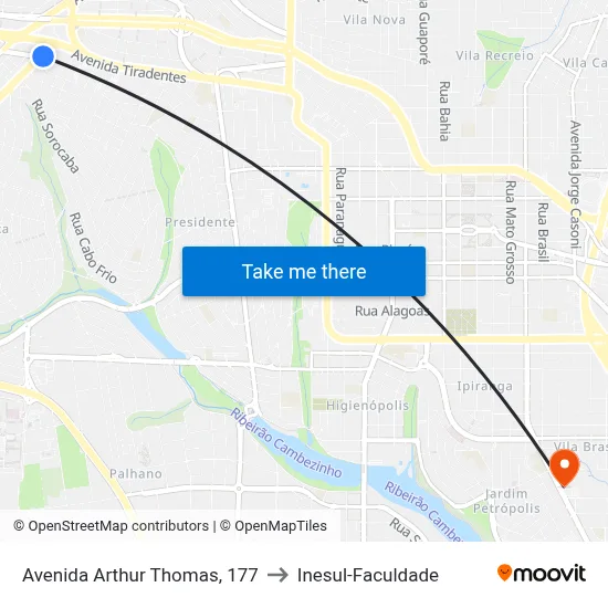 Avenida Arthur Thomas, 177 to Inesul-Faculdade map