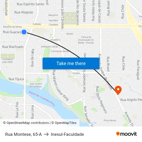 Rua Montese, 65-A to Inesul-Faculdade map