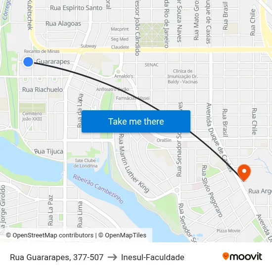 Rua Guararapes, 377-507 to Inesul-Faculdade map