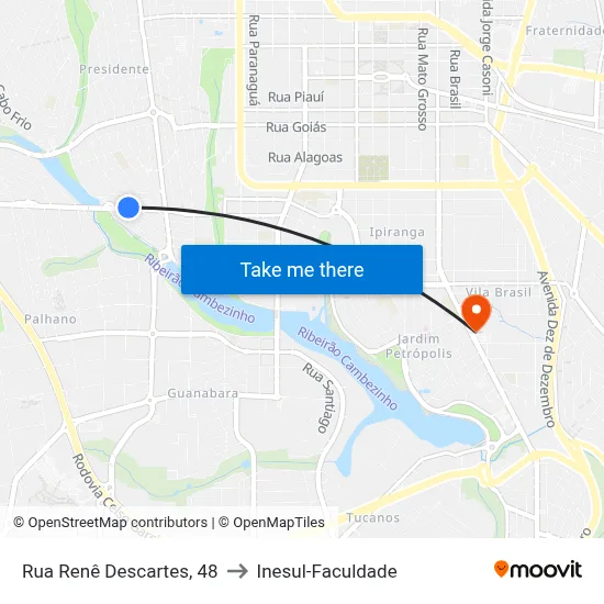 Rua Renê Descartes, 48 to Inesul-Faculdade map