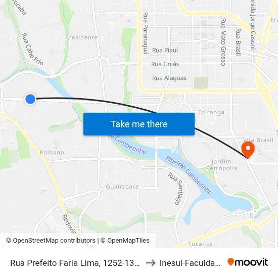 Rua Prefeito Faria Lima, 1252-1380 to Inesul-Faculdade map