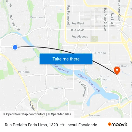 Rua Prefeito Faria Lima, 1320 to Inesul-Faculdade map