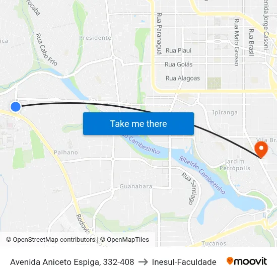Avenida Aniceto Espiga, 332-408 to Inesul-Faculdade map
