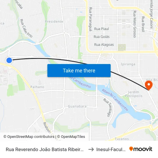 Rua Reverendo João Batista Ribeiro Neto, 76 to Inesul-Faculdade map