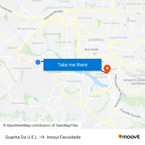 Guarita Da U.E.L to Inesul-Faculdade map