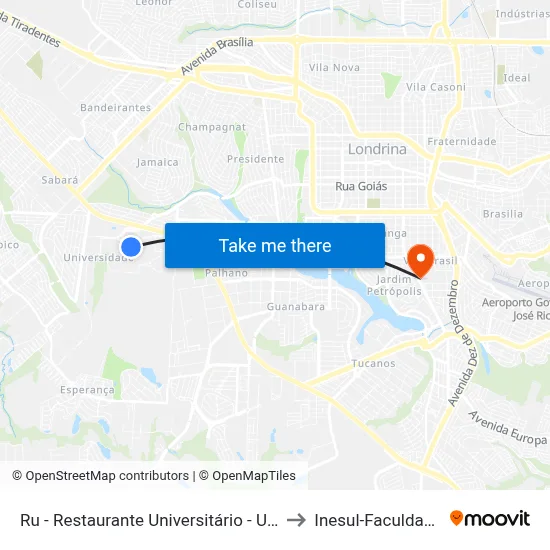Ru - Restaurante Universitário - Uel to Inesul-Faculdade map