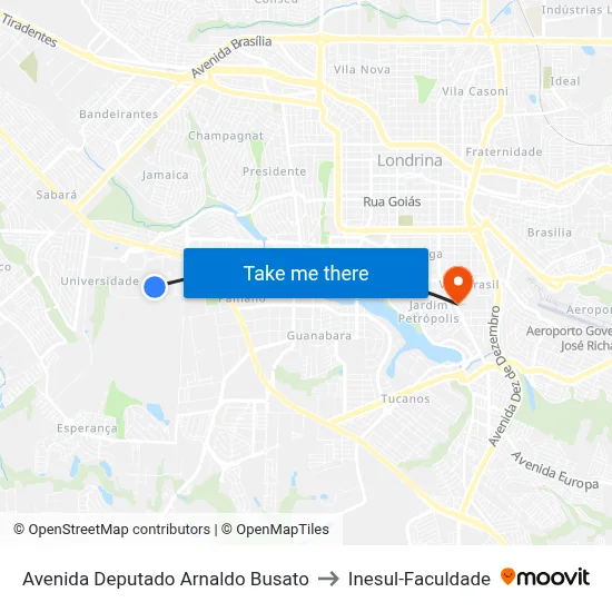 Avenida Deputado Arnaldo Busato to Inesul-Faculdade map