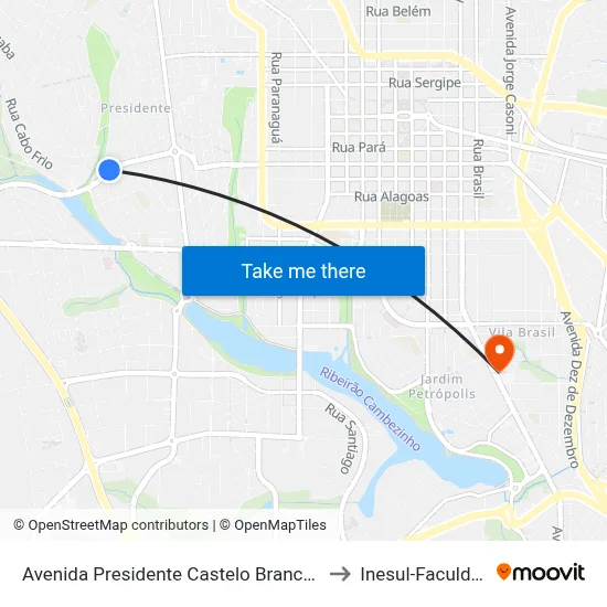 Avenida Presidente Castelo Branco, 540 to Inesul-Faculdade map