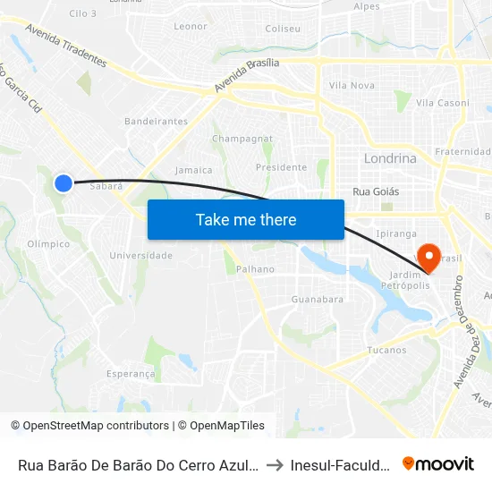 Rua Barão De Barão Do Cerro Azul, 896 to Inesul-Faculdade map