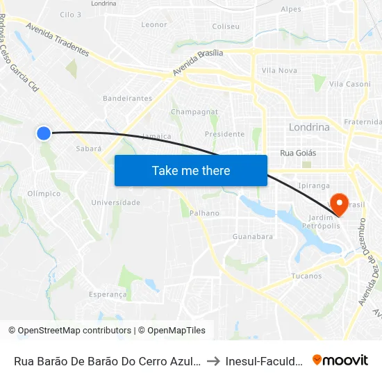 Rua Barão De Barão Do Cerro Azul, 405 to Inesul-Faculdade map