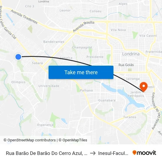 Rua Barão De Barão Do Cerro Azul, 438-466 to Inesul-Faculdade map