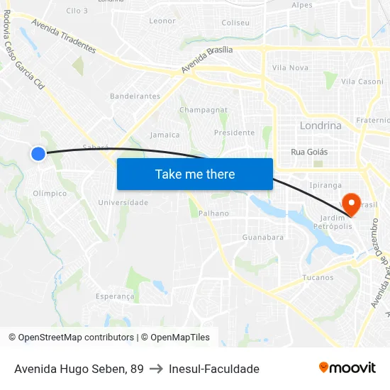 Avenida Hugo Seben, 89 to Inesul-Faculdade map
