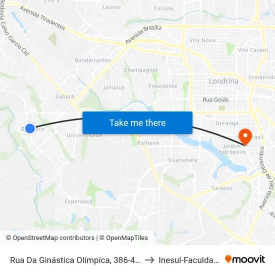 Rua Da Ginástica Olímpica, 386-456 to Inesul-Faculdade map