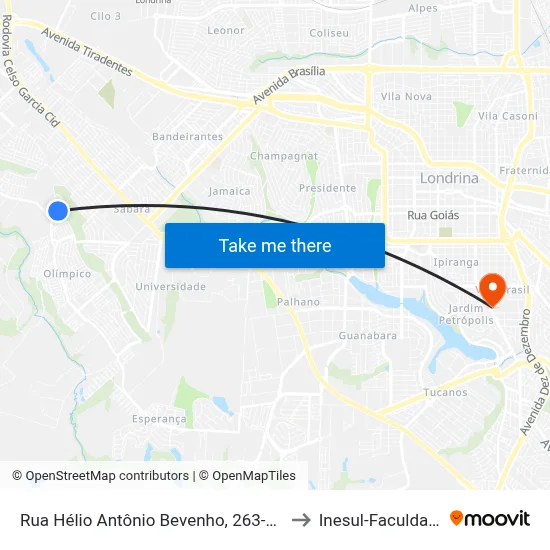 Rua Hélio Antônio Bevenho, 263-331 to Inesul-Faculdade map