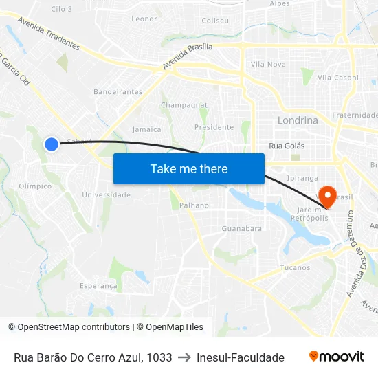 Rua Barão Do Cerro Azul, 1033 to Inesul-Faculdade map