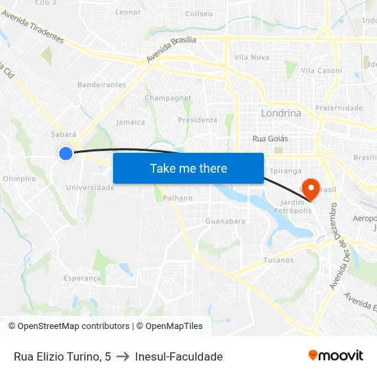 Rua Elizio Turino, 5 to Inesul-Faculdade map