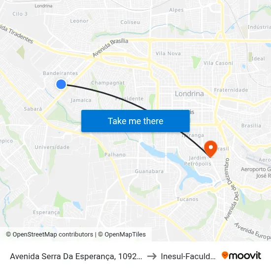 Avenida Serra Da Esperança, 1092-1116 to Inesul-Faculdade map