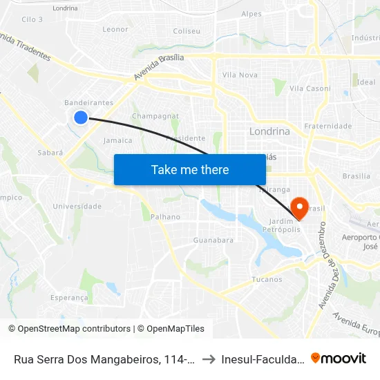 Rua Serra Dos Mangabeiros, 114-176 to Inesul-Faculdade map