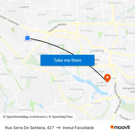 Rua Serra De Santana, 427 to Inesul-Faculdade map