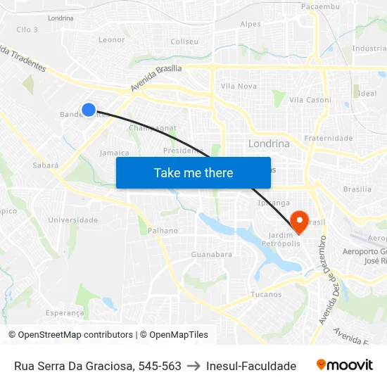 Rua Serra Da Graciosa, 545-563 to Inesul-Faculdade map