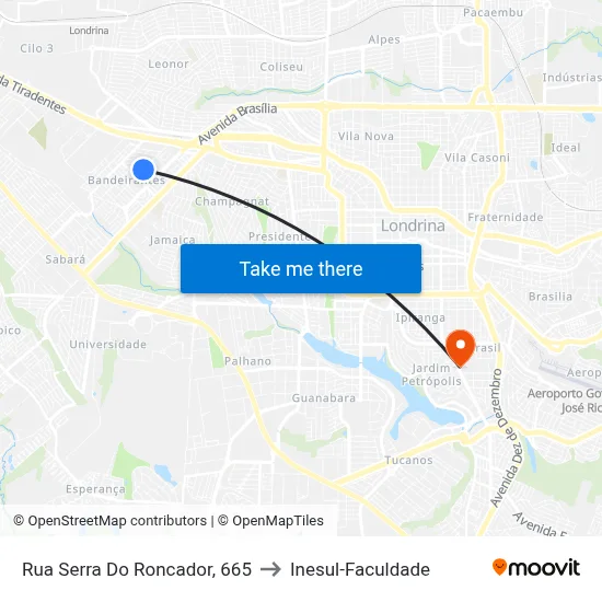 Rua Serra Do Roncador, 665 to Inesul-Faculdade map