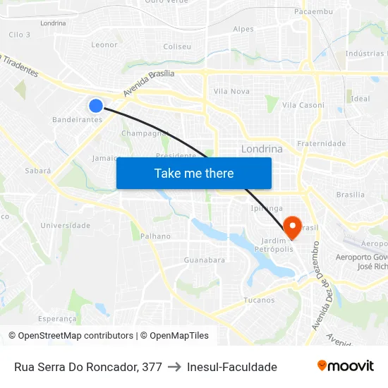 Rua Serra Do Roncador, 377 to Inesul-Faculdade map