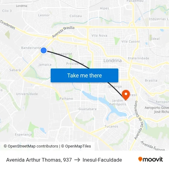 Avenida Arthur Thomas, 937 to Inesul-Faculdade map