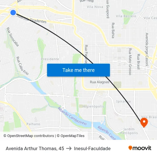 Avenida Arthur Thomas, 45 to Inesul-Faculdade map
