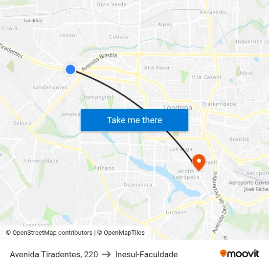 Avenida Tiradentes, 220 to Inesul-Faculdade map