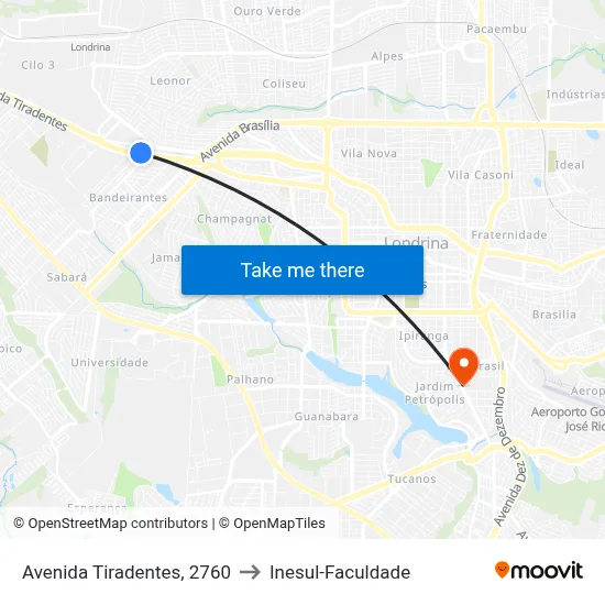 Avenida Tiradentes, 2760 to Inesul-Faculdade map