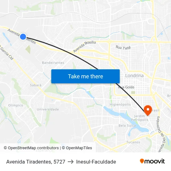 Avenida Tiradentes, 5727 to Inesul-Faculdade map