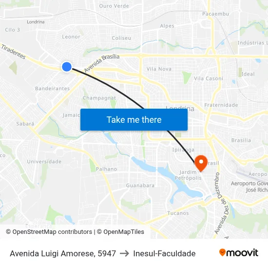 Avenida Luigi Amorese, 5947 to Inesul-Faculdade map