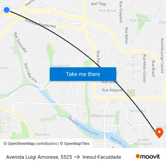 Avenida Luigi Amorese, 5525 to Inesul-Faculdade map