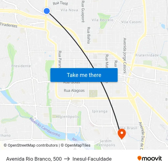Avenida Rio Branco, 500 to Inesul-Faculdade map