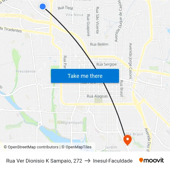 Rua Ver Dionisio K Sampaio, 272 to Inesul-Faculdade map