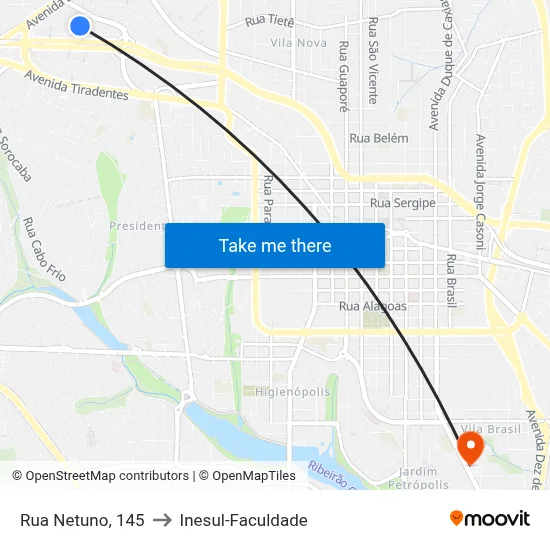 Rua Netuno, 145 to Inesul-Faculdade map