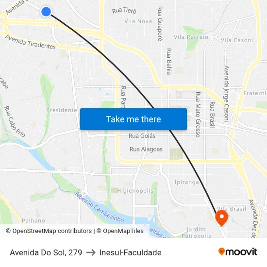 Avenida Do Sol, 279 to Inesul-Faculdade map