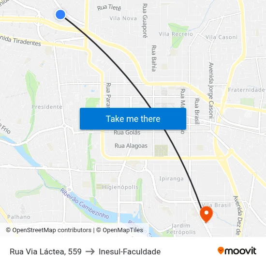 Rua Via Láctea, 559 to Inesul-Faculdade map