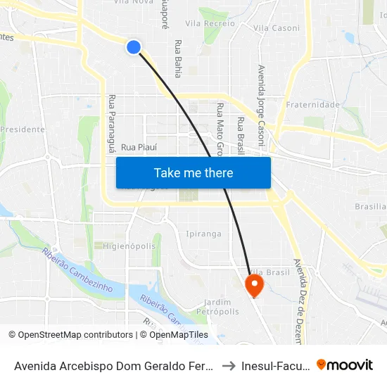 Avenida Arcebispo Dom Geraldo Fernandes, 2215 to Inesul-Faculdade map