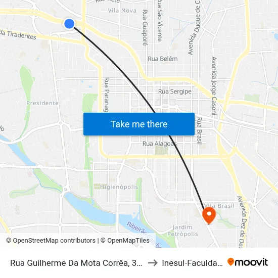 Rua Guilherme Da Mota Corrêa, 3453 to Inesul-Faculdade map