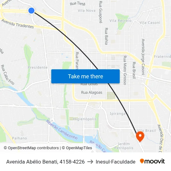 Avenida Abélio Benati, 4158-4226 to Inesul-Faculdade map